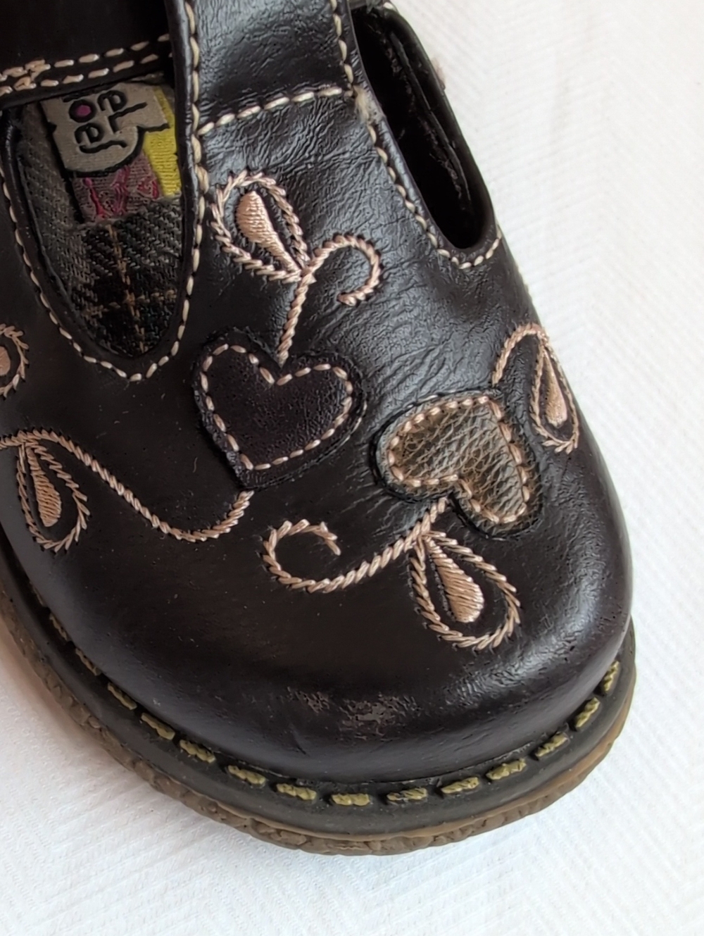 Vintage Rachel Shoes Girls Brown Faux Leather Heart Embroidered Mary Janes 6 - Picture 8 of 9